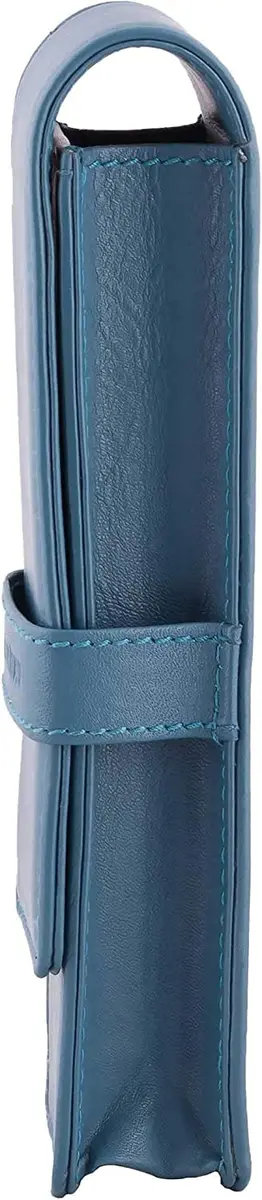 DiLoro Leather Triple Pen Case Pencil Pouch Holder for Three Fountain Ballpoint Rollerball Pens and Pencils (Sololio Blue) | Full Grain Napa Leather Travel Organizer - view 3