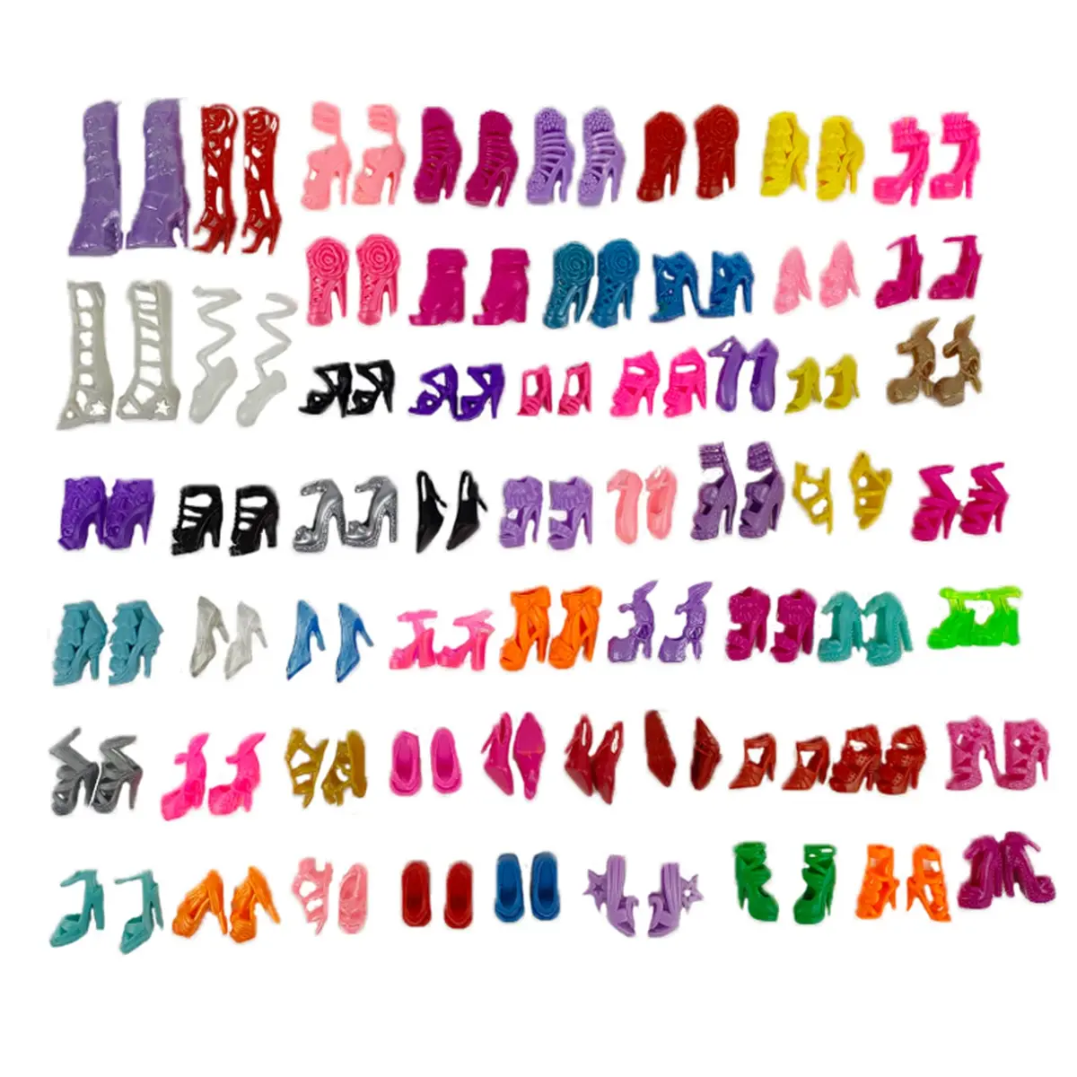 55 Pairs Doll Shoes Set for 11.5" Dolls | Assorted High Heel, Boots & Flats - main product image