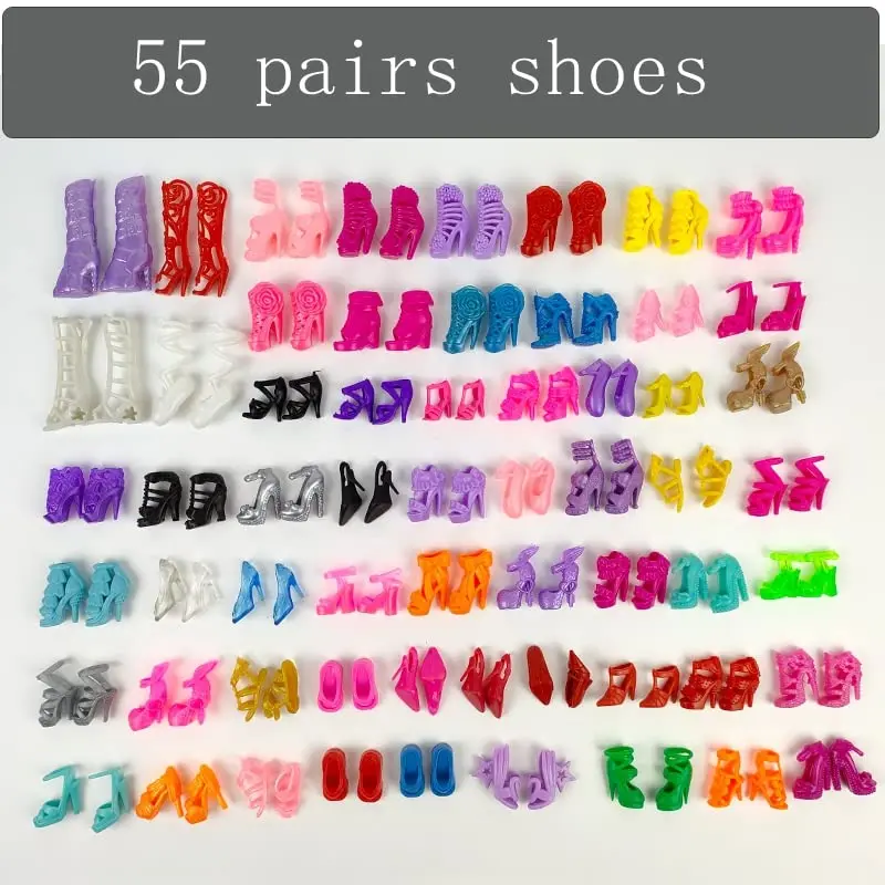 55 Pairs Doll Shoes Set for 11.5" Dolls | Assorted High Heel, Boots & Flats - view 4