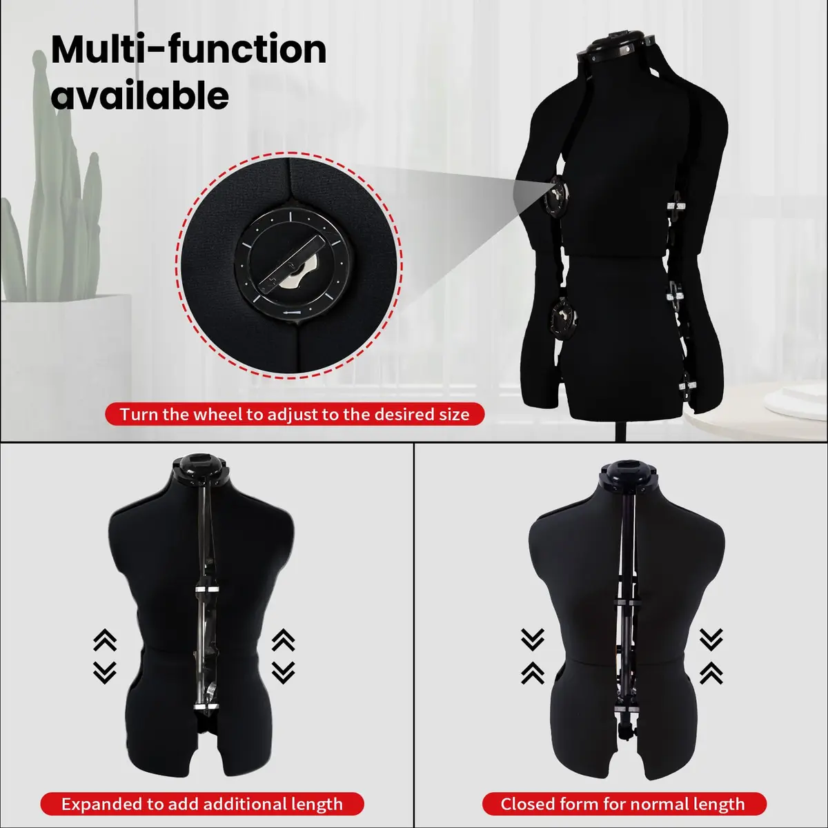 PDM WORLDWIDE Black Adjustable Sewing Dress Form Mannequin Size 12-18 | Fully Adjustable, Stable Base, Cotton Cover - view 3