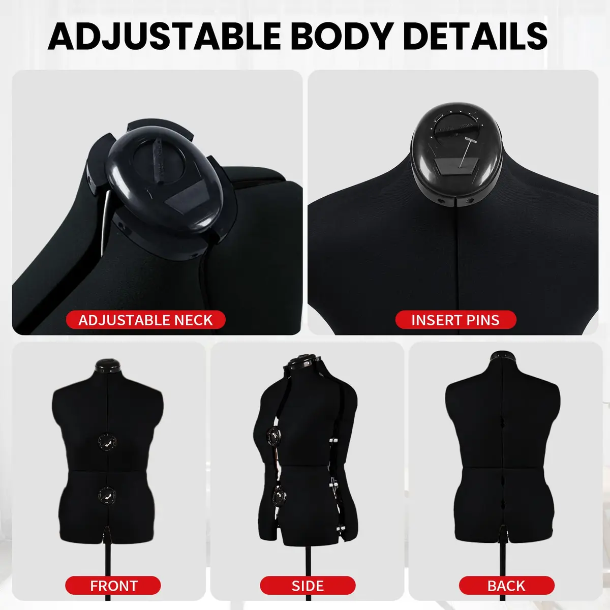 PDM WORLDWIDE Black Adjustable Sewing Dress Form Mannequin Size 12-18 | Fully Adjustable, Stable Base, Cotton Cover - view 4