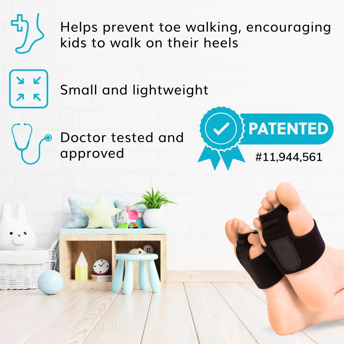 BraceAbility Patented Toe Walking Braces for Kids - Pediatric Foot Supports for Autism, Cerebral Palsy, ADHD, Youth Neurological Disorders (Large Pair, Black) - view 3