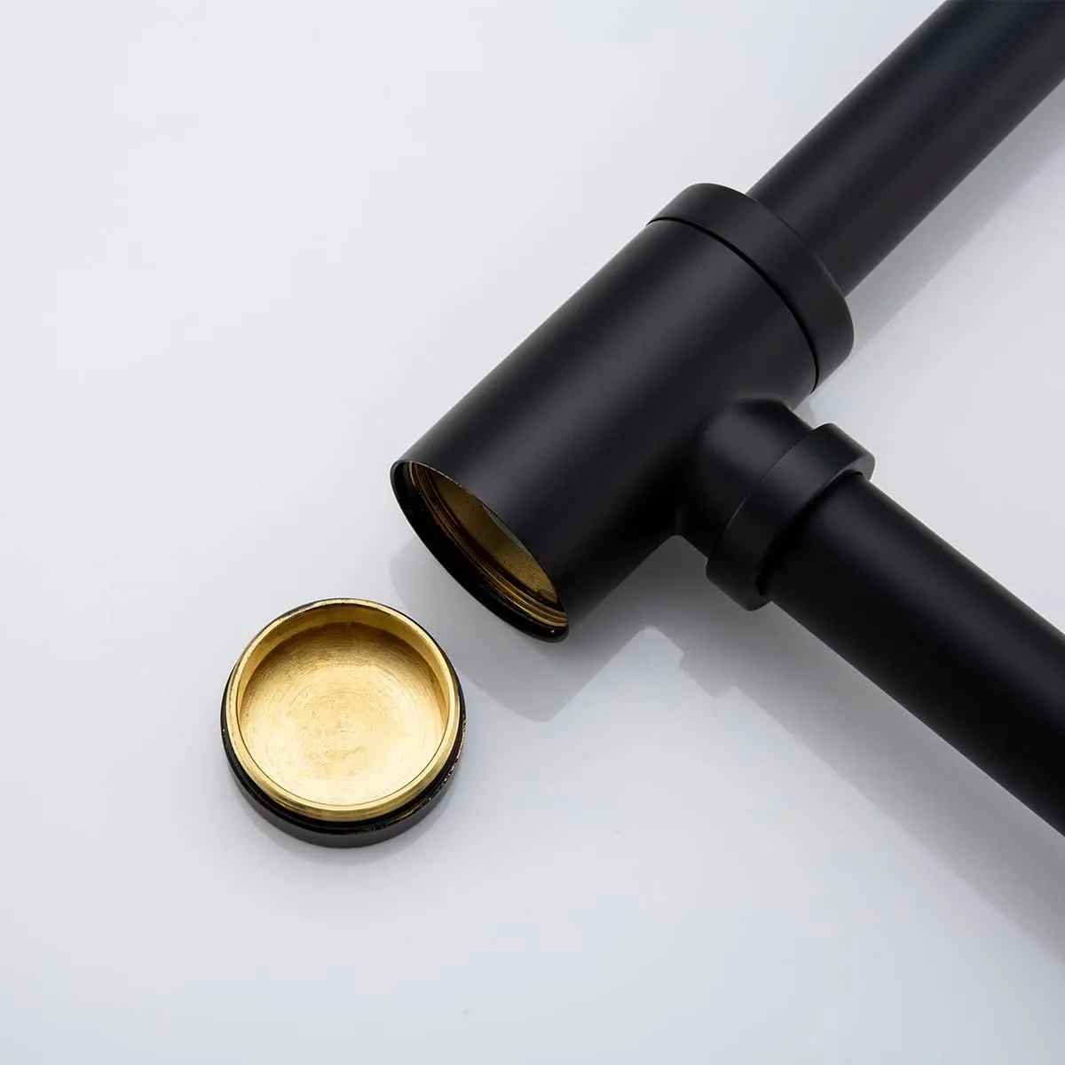 SEABEFORE Brass Round Bottle P-Trap 1 1/4, Adjustable Basin Sink Waste Drain Trap Kit, Matte Black P Trap | Height Adjustable, Solid Brass, Easy Install - view 7