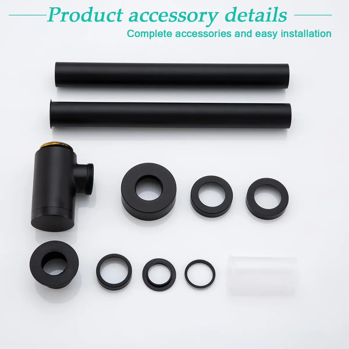SEABEFORE Brass Round Bottle P-Trap 1 1/4, Adjustable Basin Sink Waste Drain Trap Kit, Matte Black P Trap | Height Adjustable, Solid Brass, Easy Install - view 3