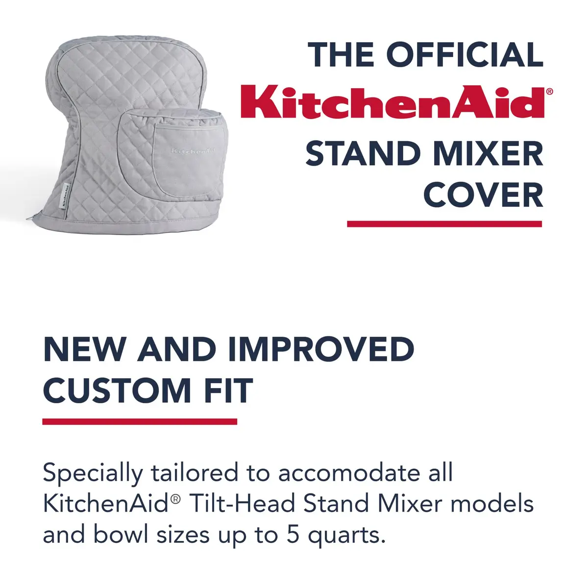KitchenAid Fitted Tilt-Head Stand Mixer Cover Grey 36.6cm x 45.7cm x 25.4cm | Protects Mixer from Dust & Scratches - view 7