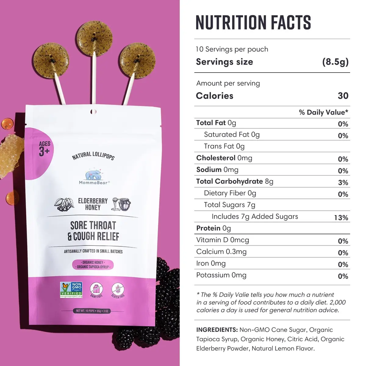MommaBear Elderberry Honey Cough Lollipops for Kids (10 Pack) | Natural Elderberry & Honey Relief for Children (70-120 chars) - view 7