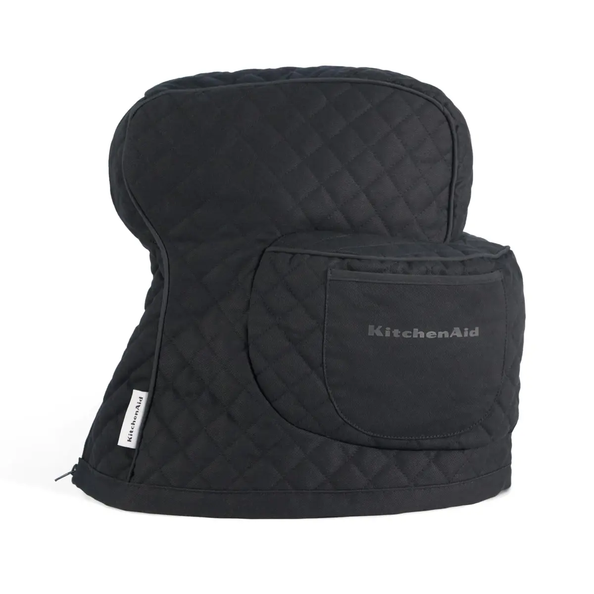 KitchenAid Fitted Tilt-Head Stand Mixer Cover with Storage Pocket, Quilted 100% Cotton, Matte Black, 36.6cm x 45.7cm x 25.4cm (14.4"x18"x10") | Protects Mixer from Dust & Scratches - main product image