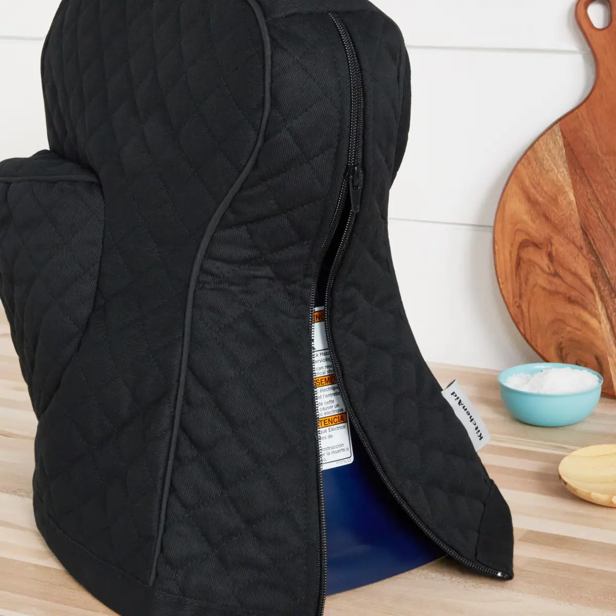 KitchenAid Fitted Tilt-Head Stand Mixer Cover with Storage Pocket, Quilted 100% Cotton, Matte Black, 36.6cm x 45.7cm x 25.4cm (14.4"x18"x10") | Protects Mixer from Dust & Scratches - view 5