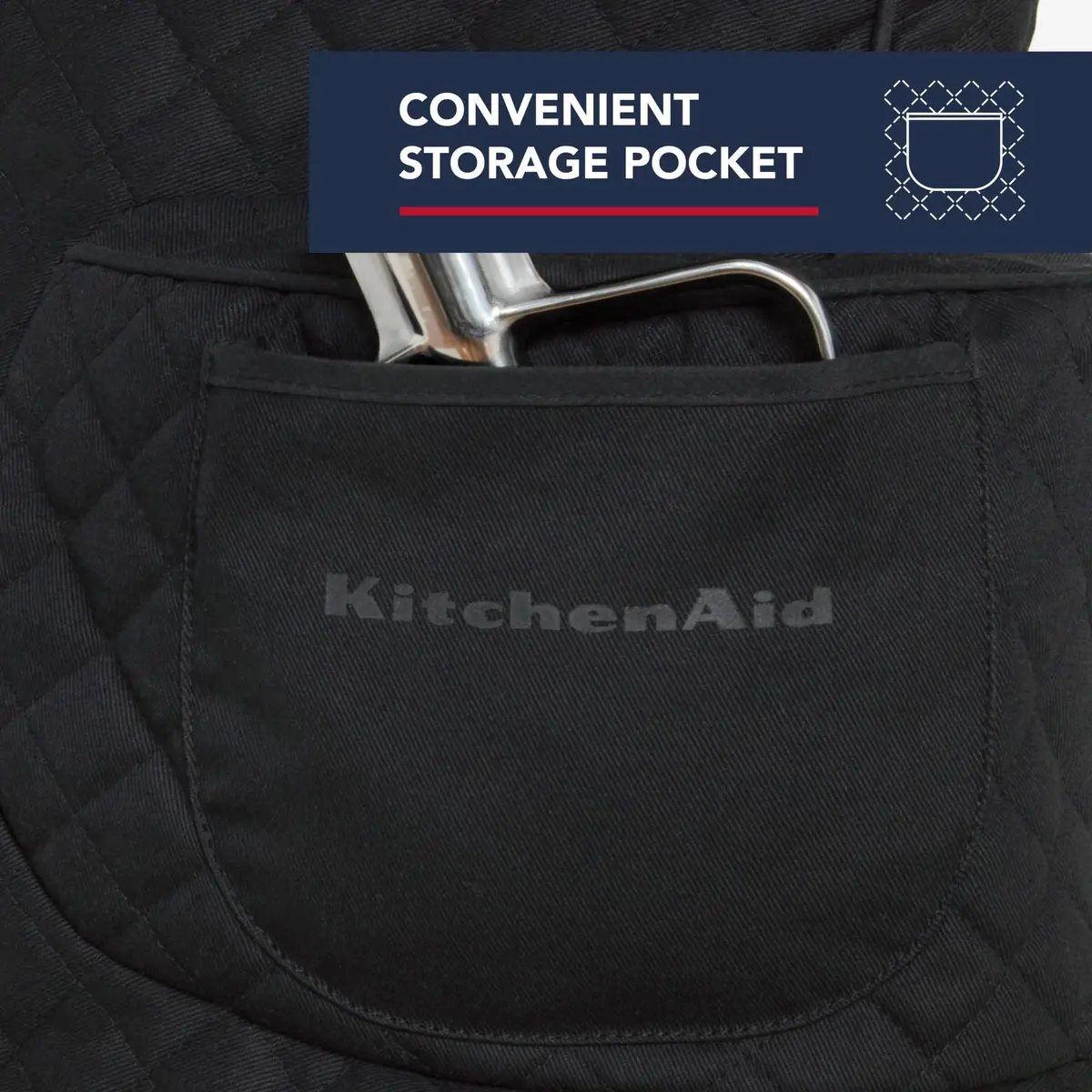 KitchenAid Fitted Tilt-Head Stand Mixer Cover with Storage Pocket, Quilted 100% Cotton, Matte Black, 36.6cm x 45.7cm x 25.4cm (14.4"x18"x10") | Protects Mixer from Dust & Scratches - view 4