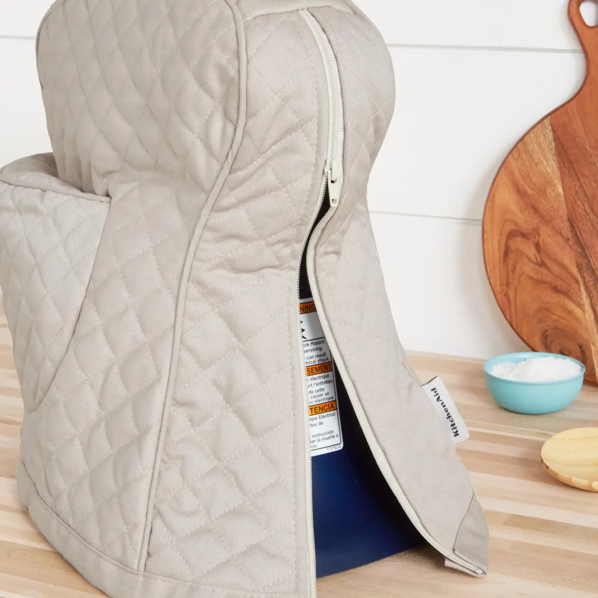 KitchenAid Fitted Tilt-Head Stand Mixer Cover with Storage Pocket, Quilted 100% Cotton, 36.6cm x 45.7cm (14.4"x18"), Milkshake Tan - view 5