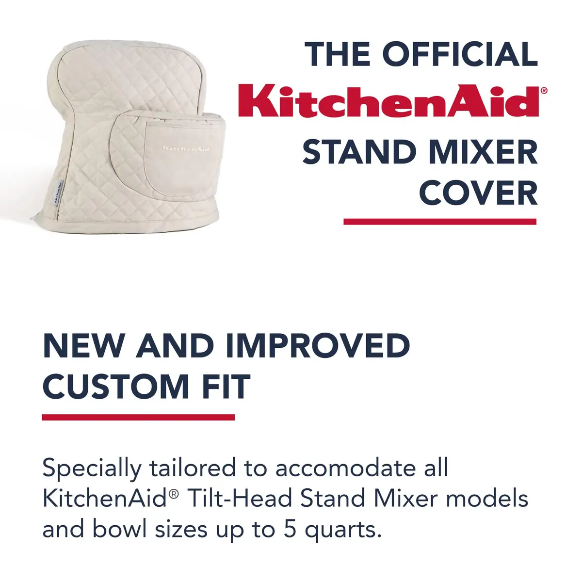 KitchenAid Fitted Tilt-Head Stand Mixer Cover with Storage Pocket, Quilted 100% Cotton, 36.6cm x 45.7cm (14.4"x18"), Milkshake Tan - view 7