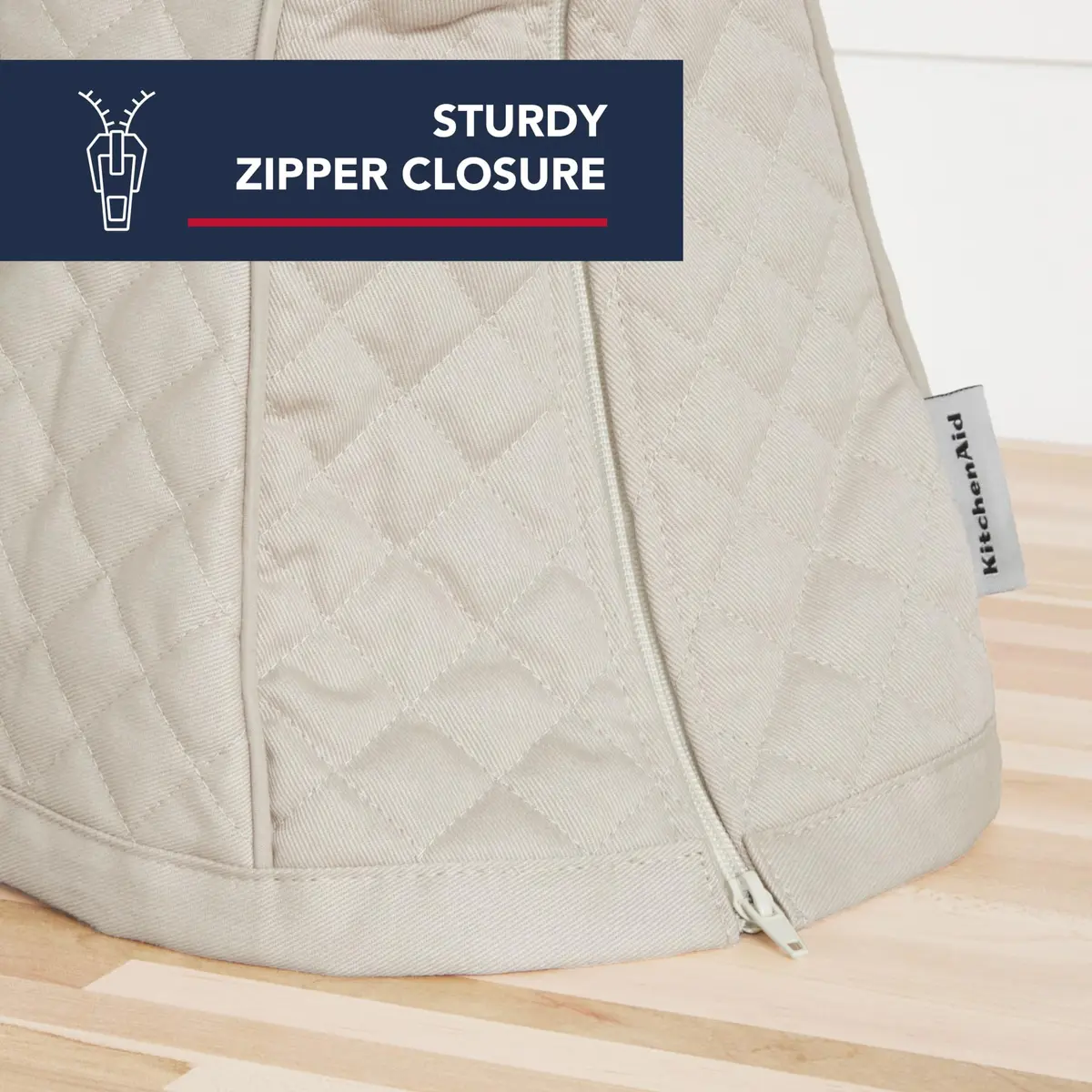 KitchenAid Fitted Tilt-Head Stand Mixer Cover with Storage Pocket, Quilted 100% Cotton, 36.6cm x 45.7cm (14.4"x18"), Milkshake Tan - view 3