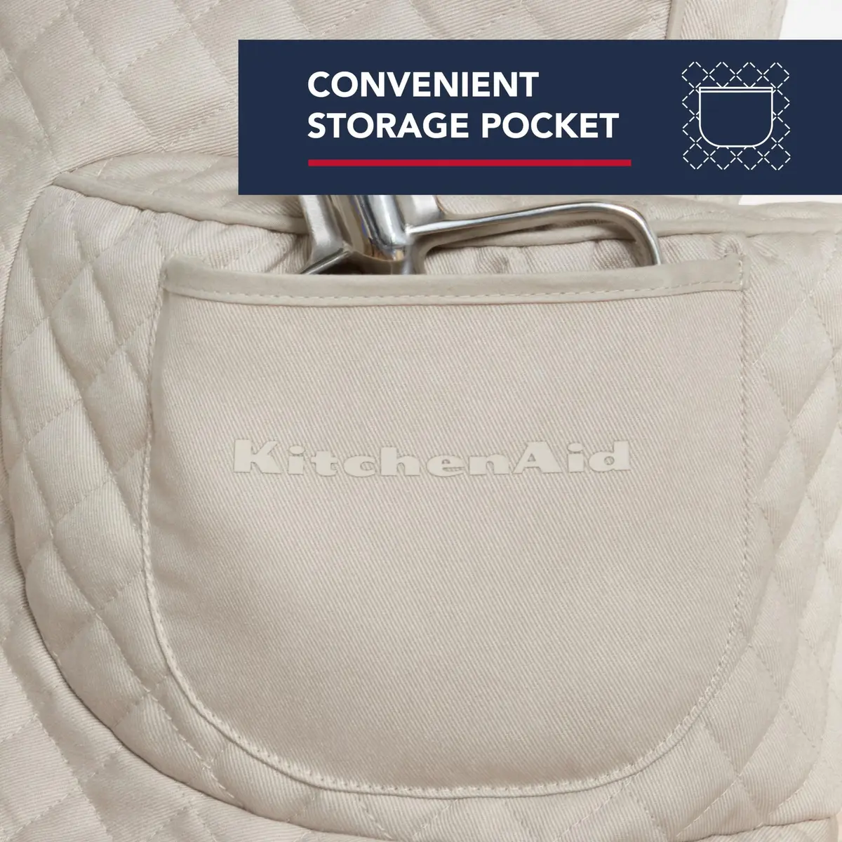KitchenAid Fitted Tilt-Head Stand Mixer Cover with Storage Pocket, Quilted 100% Cotton, 36.6cm x 45.7cm (14.4"x18"), Milkshake Tan - view 4