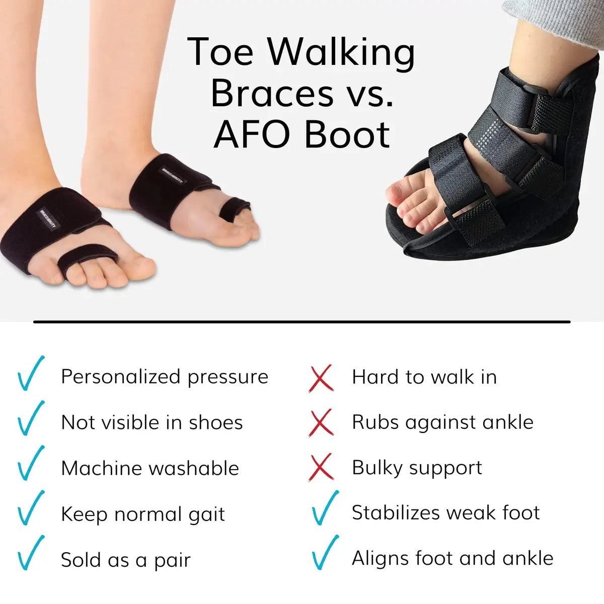 BraceAbility Toe Walking Braces for Kids - Pediatric Foot Supports to Prevent Tip Toe Walking, Cerebral Palsy, Autism, ADHD, Aspergers (S - Pair) | Adjustable, Breathable, Discreet - view 6
