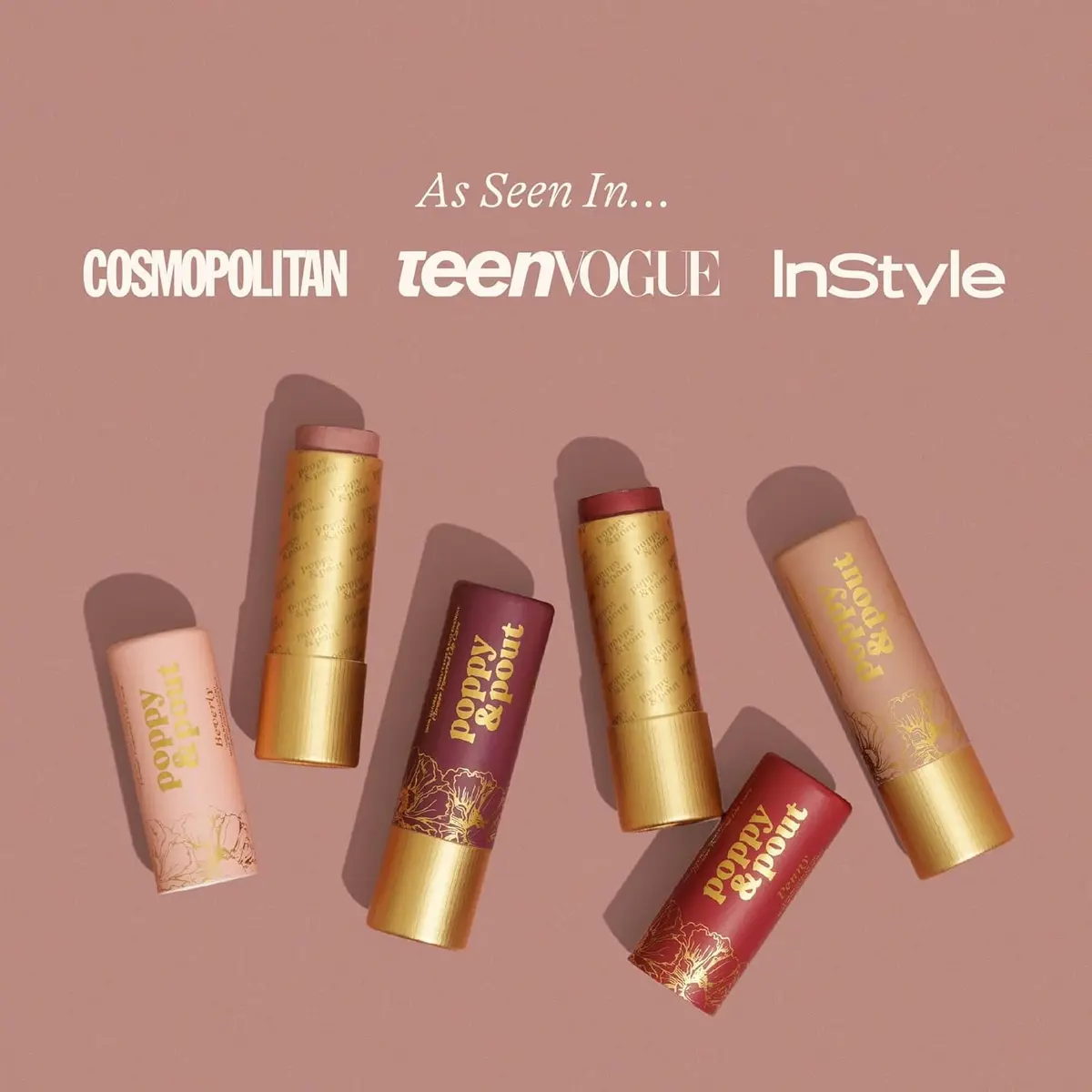 Poppy & Pout All Natural Lip Tints, 3-Pack | Sustainable Cardboard Tubes, Beeswax, Vitamin E, Coconut Oil (0.3oz each) - view 9