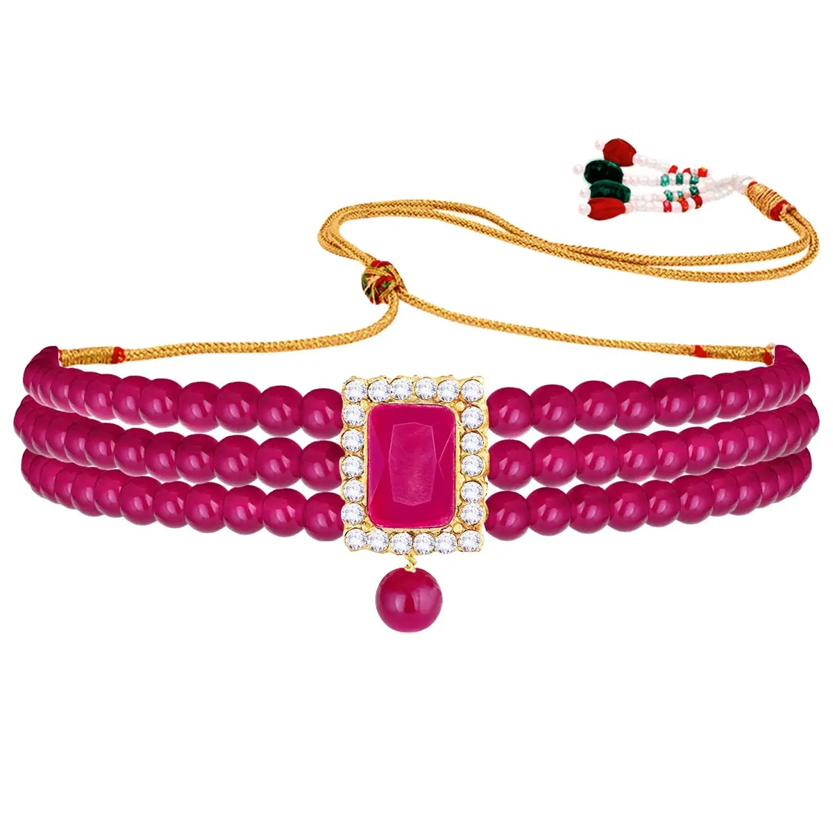 I Jewels Traditional Indian Wedding Bollywood Stone Pearl Choker Necklace Jewellery Set for Women (Style 4) | 26cm Necklace, 3.5cm Earrings - view 7