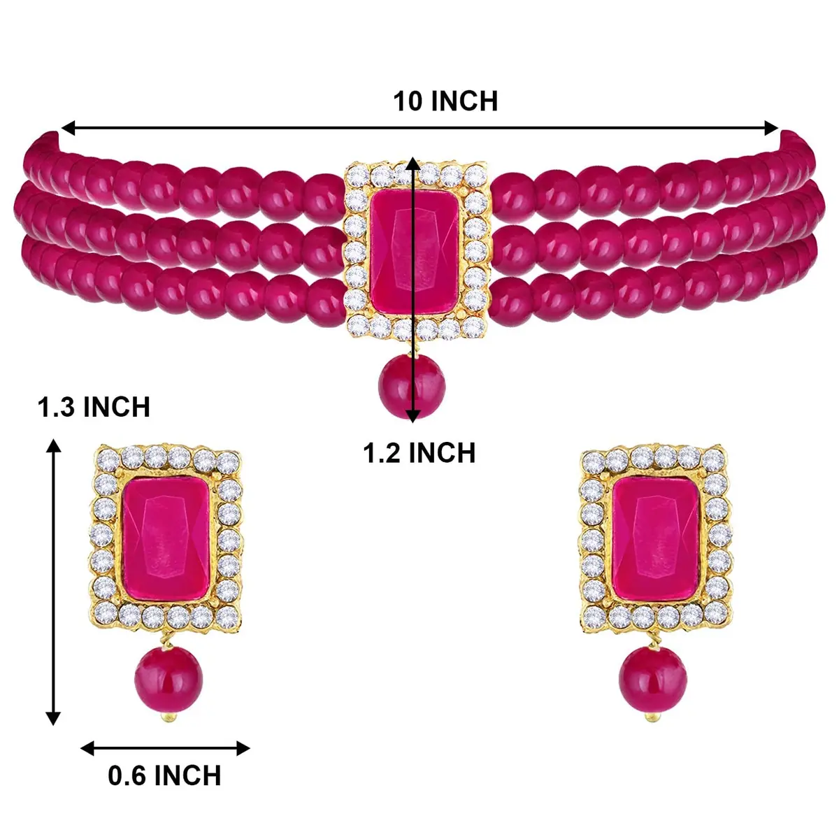 I Jewels Traditional Indian Wedding Bollywood Stone Pearl Choker Necklace Jewellery Set for Women (Style 4) | 26cm Necklace, 3.5cm Earrings - view 8