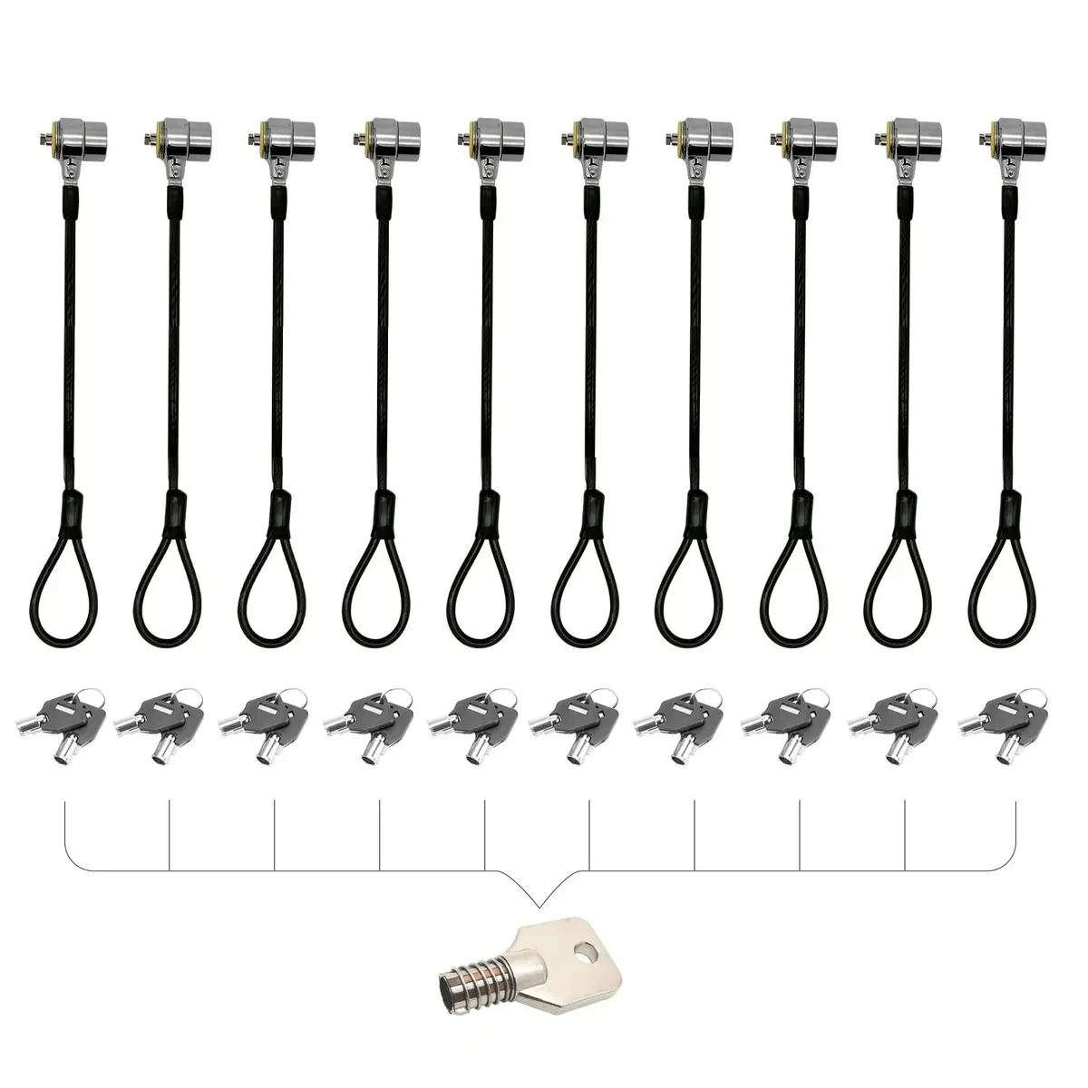 LORADAR 10Pack Laptop Security Cable Lock 6.7Feet | Anti Theft Keyed Locks for Laptops & Devices - main product image