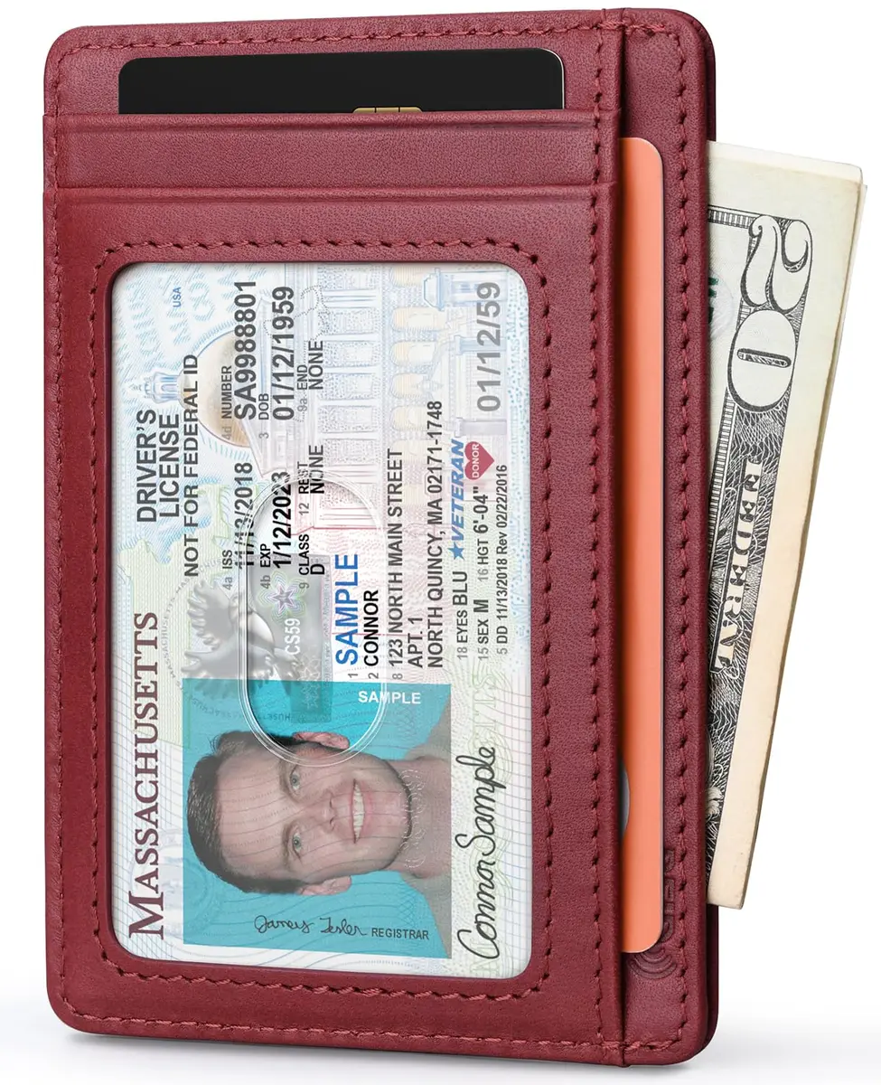 Buffway Slim Wallet for Men Women Minimalist Small Leather Front Pocket Wallets with RFID Blocking and Gifts Box - Bassa Mars Red | Compact RFID Wallet - view 2