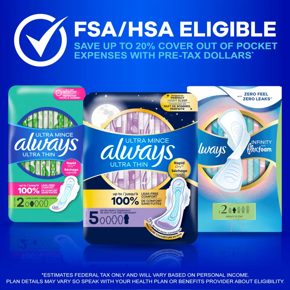 Always Ultra Thin Feminine Pads with Wings, Size 1, Regular Absorbency, Unscented, 126 Count | 100% Leak-Free Protection - view 9