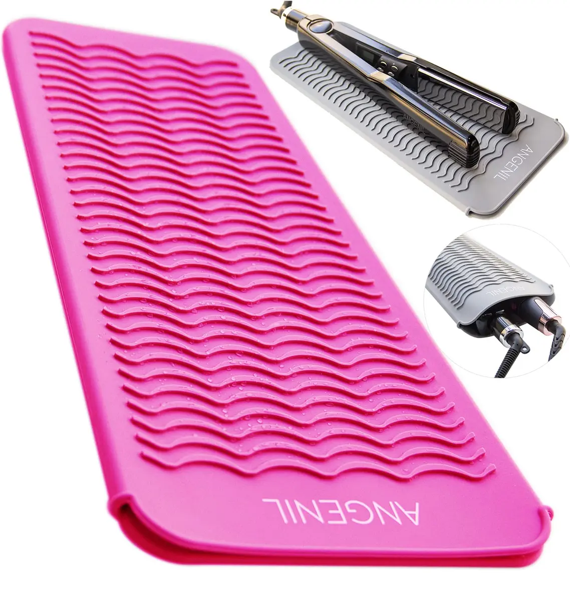 ANGENIL Heat Resistant Silicone Mat Pouch for Hair Straightener & Curling Iron | Rose Red (14cm x 28.6cm) - main product image