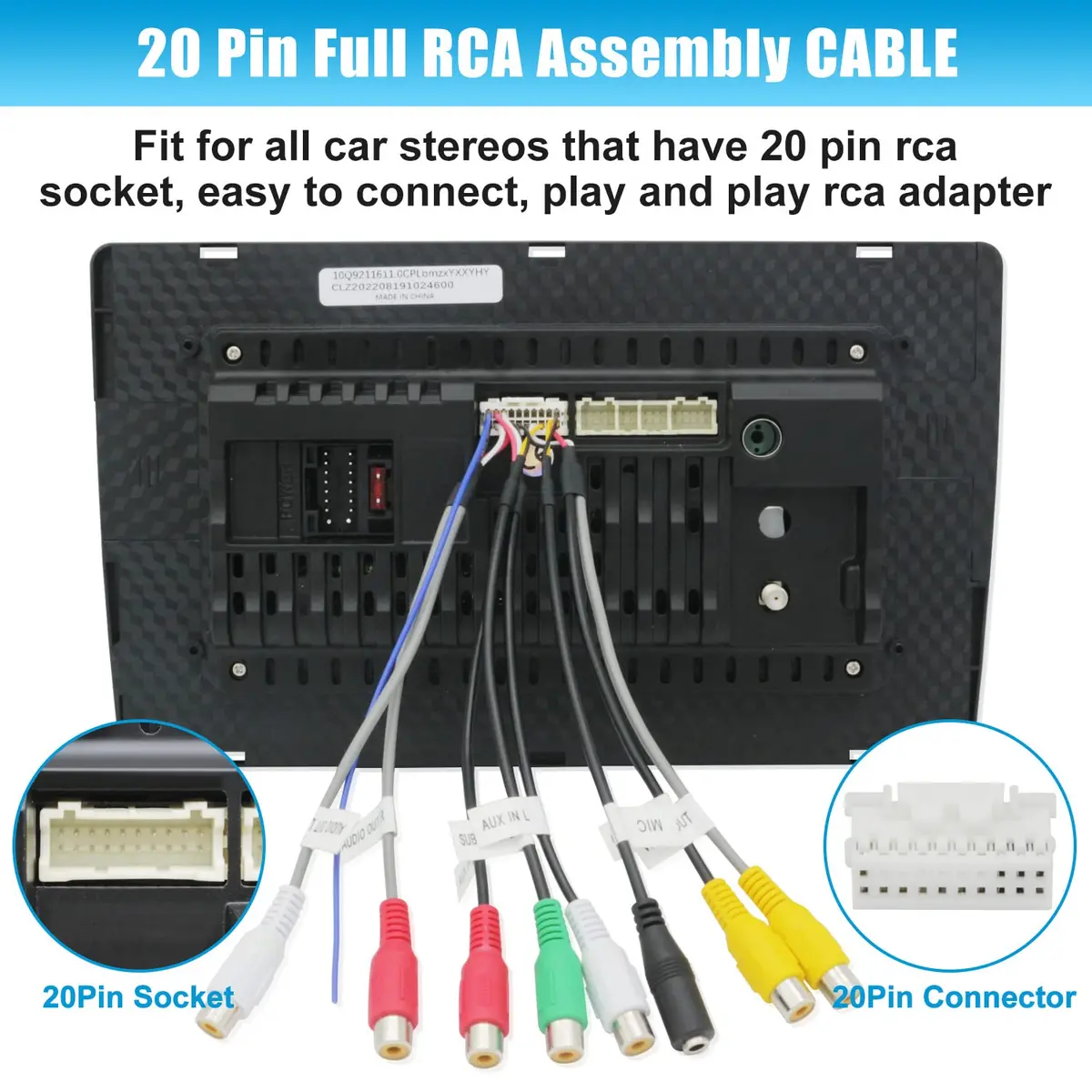 Fiegromech Android Car Stereo RCA Adapter 20Pin Connector | Compatible with Most Android Car Radios - view 4