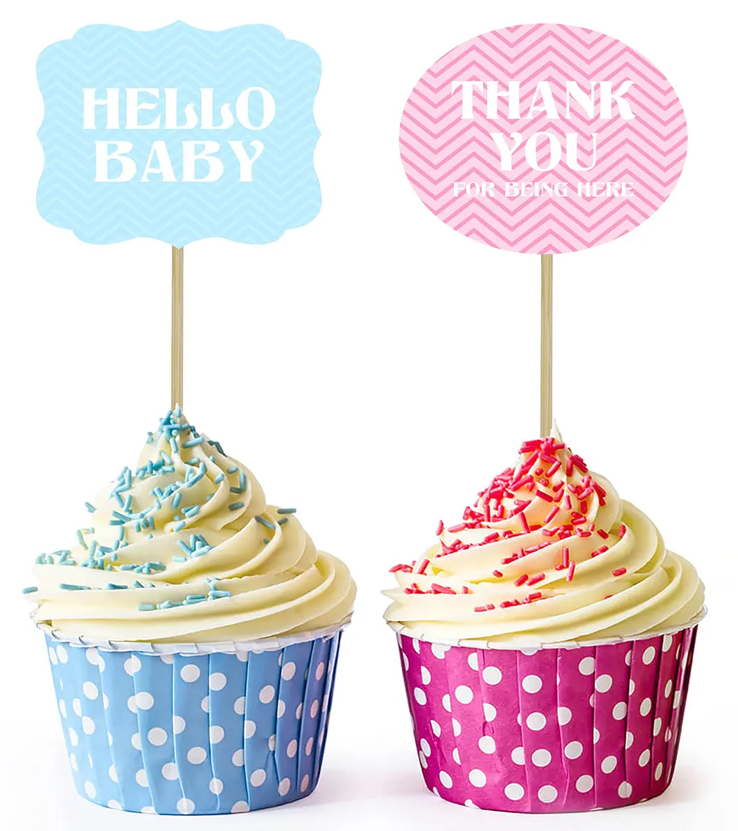Inkdotpot Gender Reveal Baby Shower Cupcake Toppers (Pack of 30) | Pre-Assembled Double Sided Picks - main product image