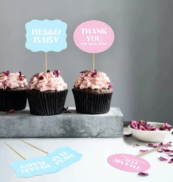 Inkdotpot Gender Reveal Baby Shower Cupcake Toppers (Pack of 30) | Pre-Assembled Double Sided Picks - view 4