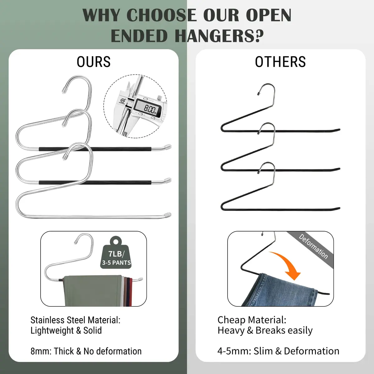 DOIOWN Open Ended Pants Jeans Hangers - Stainless Steel Space Saving Heavy Duty (14.56in x 7.48in) - view 3