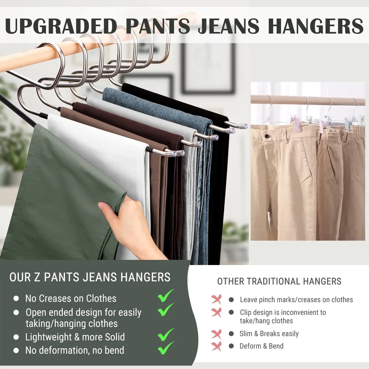 DOIOWN Open Ended Pants Jeans Hangers - Stainless Steel Space Saving Heavy Duty (14.56in x 7.48in) - view 4