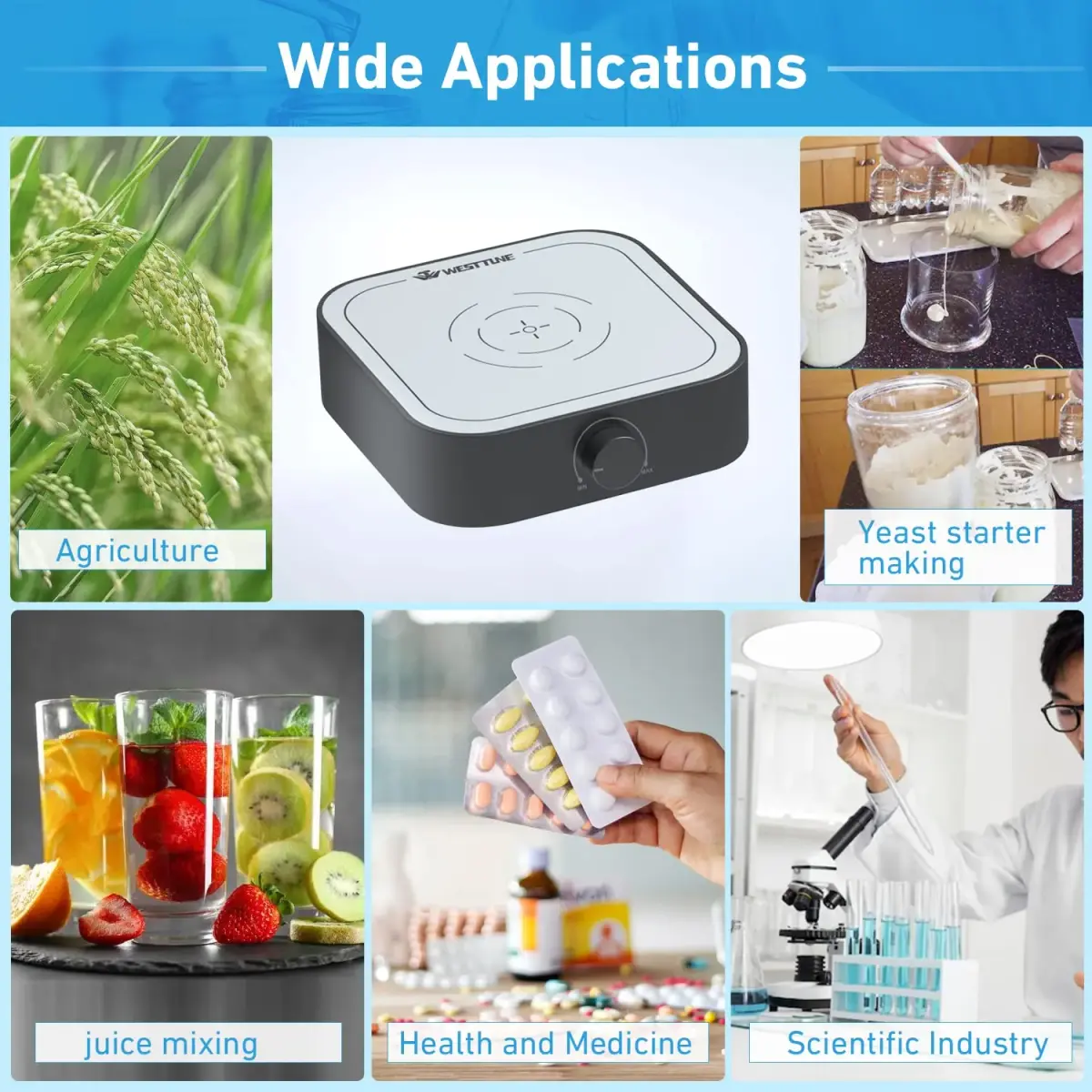 WEST TUNE Magnetic Stirrer Mixer 3000ml Capacity 3000rpm Speed | Brushless DC Motor Lab Stir Plate with Stir Bar - view 6