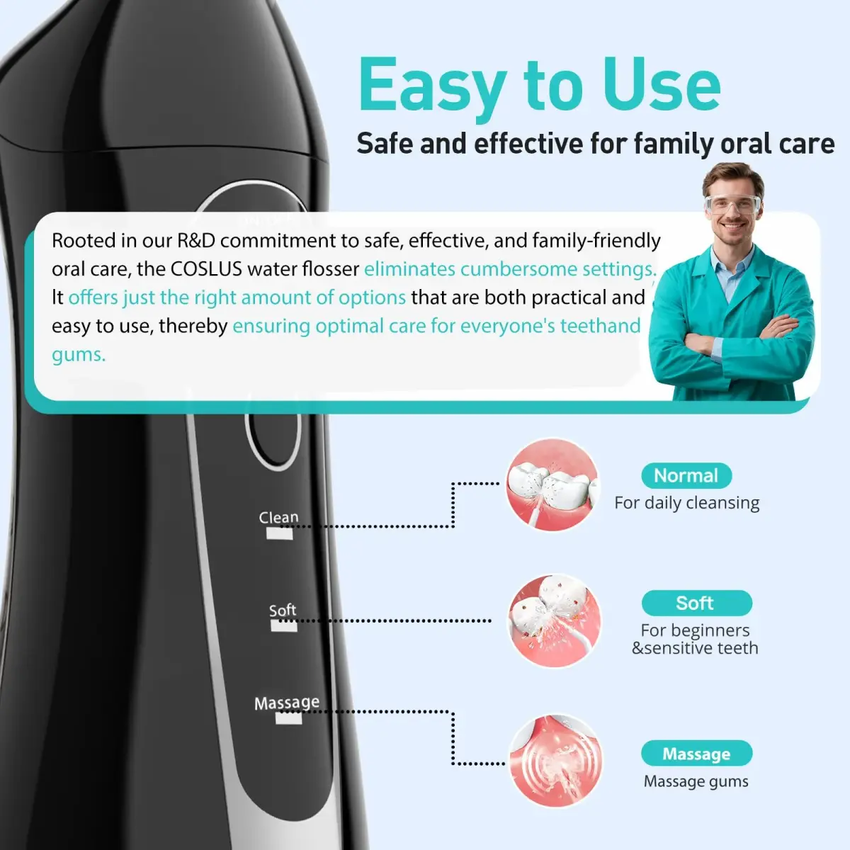 COSLUS ADA Accepted C20 Water Dental Flosser 300ml Tank | Cleans Gums Effectively - view 4
