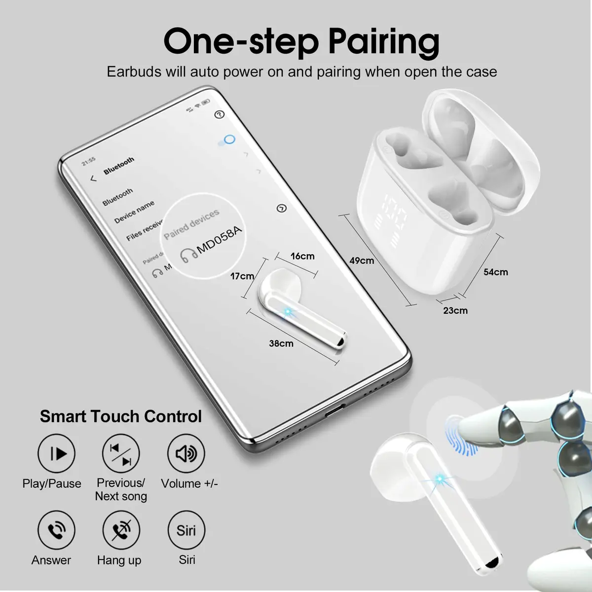 OYIB Wireless Earbuds Bluetooth 5.3, ENC Mic, 25H Playtime, IPX7 Waterproof, White - view 5