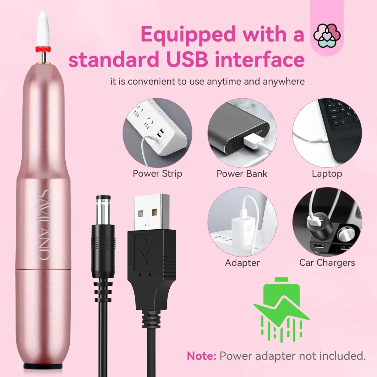 SAVILAND Electric Nail Drill Rose Efile 20,000 RPM | Professional Manicure & Pedicure Tool with 7 Bits & 51 Sanding Bands - view 7