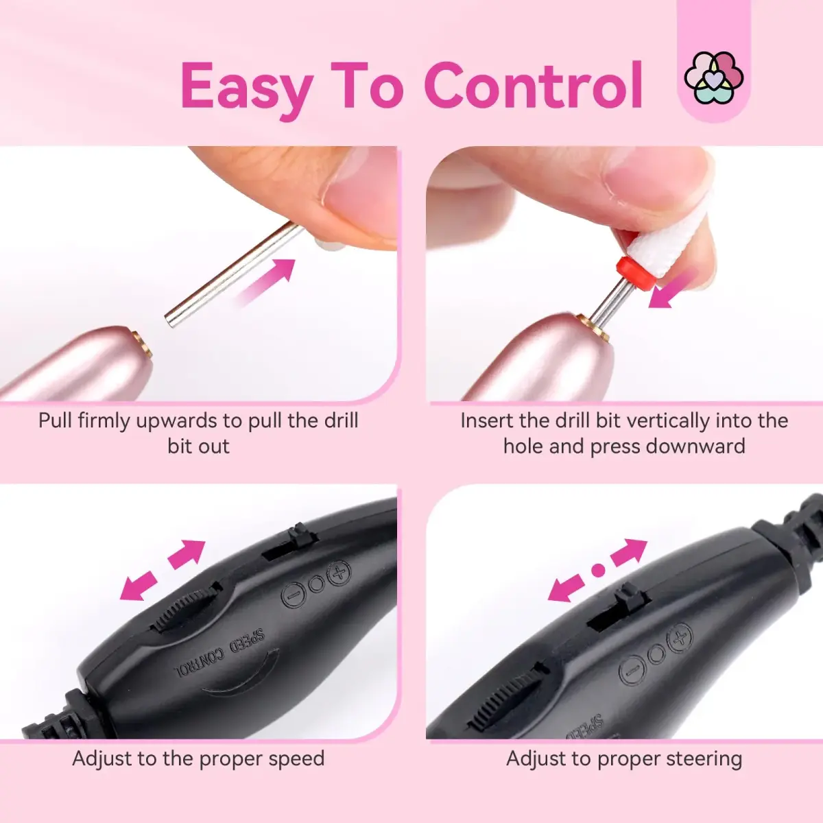 SAVILAND Electric Nail Drill Rose Efile 20,000 RPM | Professional Manicure & Pedicure Tool with 7 Bits & 51 Sanding Bands - view 8