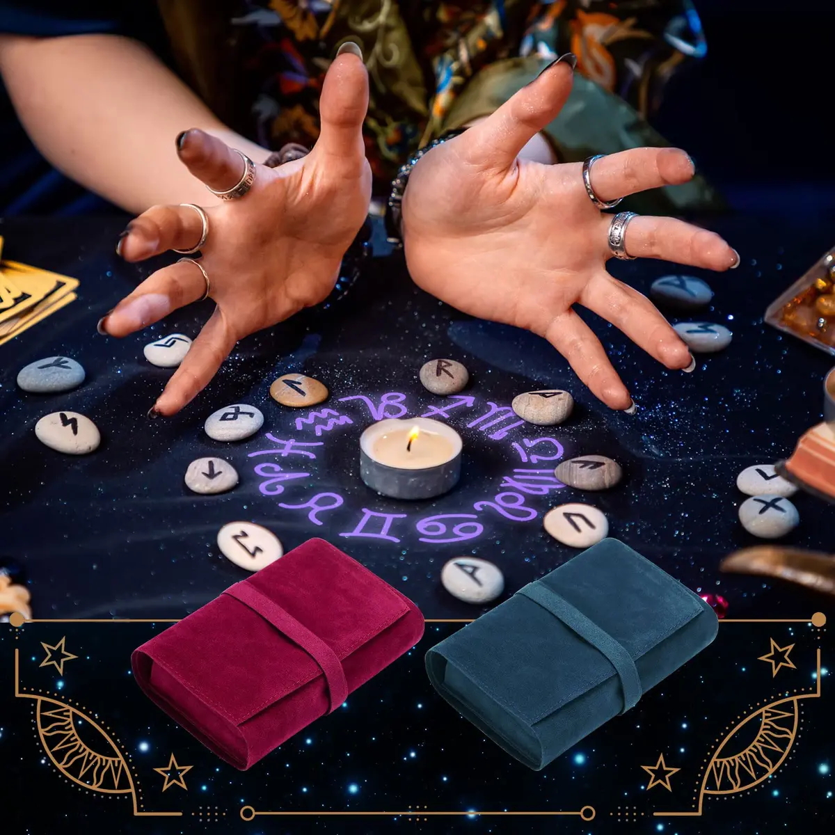 Zhengmy Tarot Card Velvet Wrap Pouch 40cm (15.75 inch) | Holds Oracle Playing Cards & Jewelry - view 6