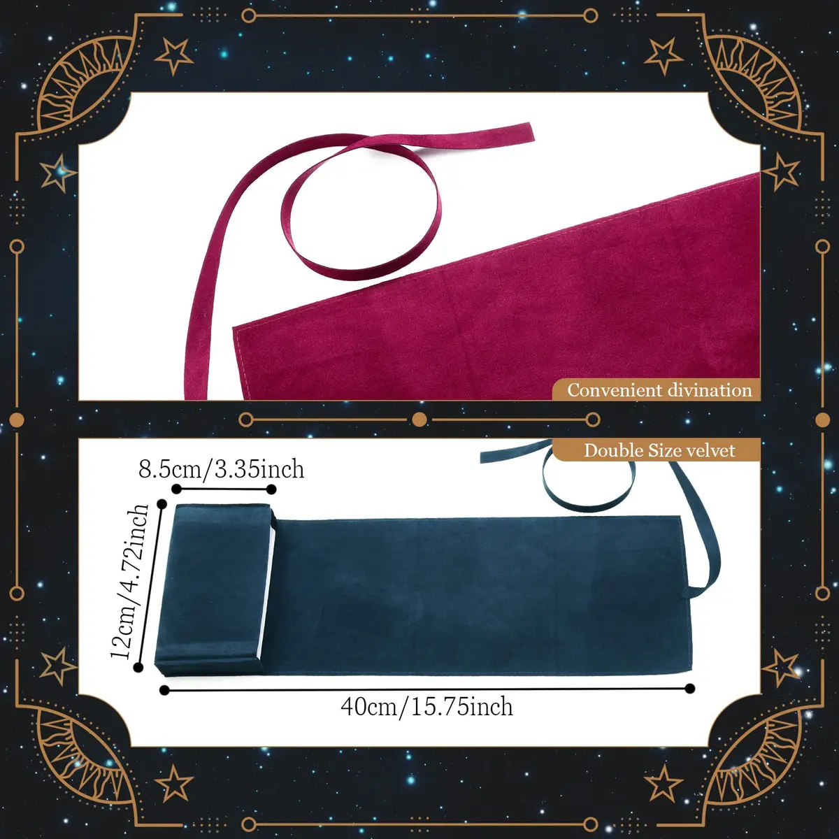 Zhengmy Tarot Card Velvet Wrap Pouch 40cm (15.75 inch) | Holds Oracle Playing Cards & Jewelry - view 2