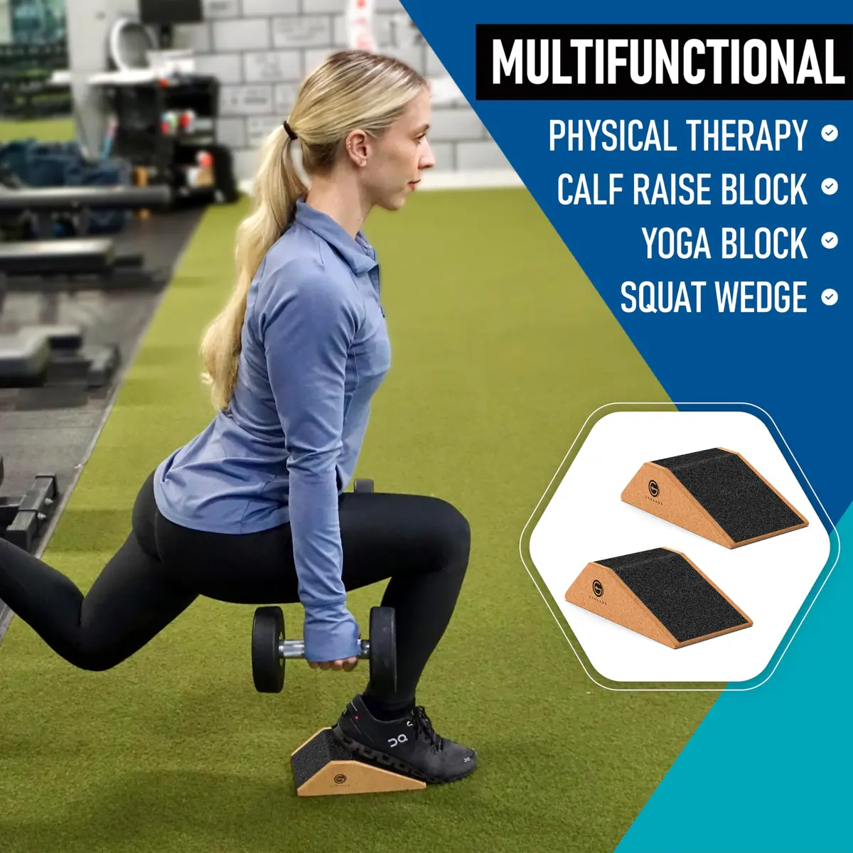 Gymkara Cork Squat Wedge Block 2 Pack - 22.8 cm (9 in) Heel Elevated Slant Board for Squats | Non-Slip Surface - view 3