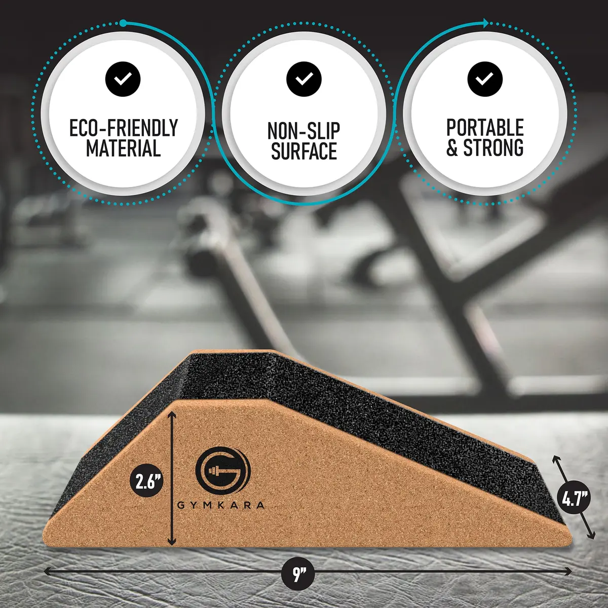 Gymkara Cork Squat Wedge Block 2 Pack - 22.8 cm (9 in) Heel Elevated Slant Board for Squats | Non-Slip Surface - view 4