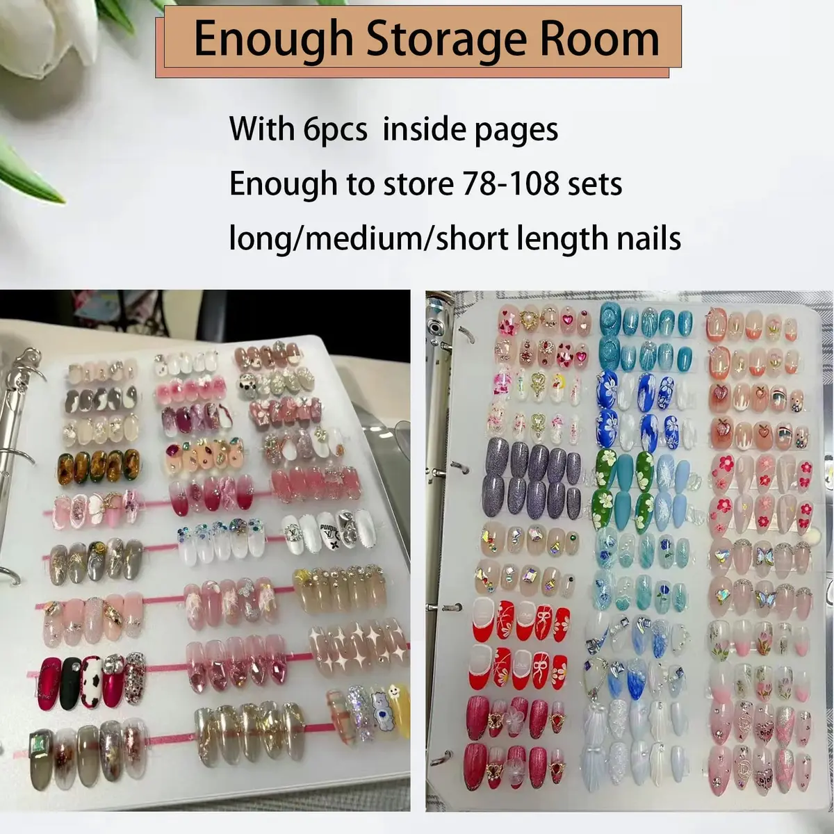 GUXACU Clear Press On Nail Organizer Book with 6 Pages & 60 Adhesive Tabs | Stores 108 Sets - view 4