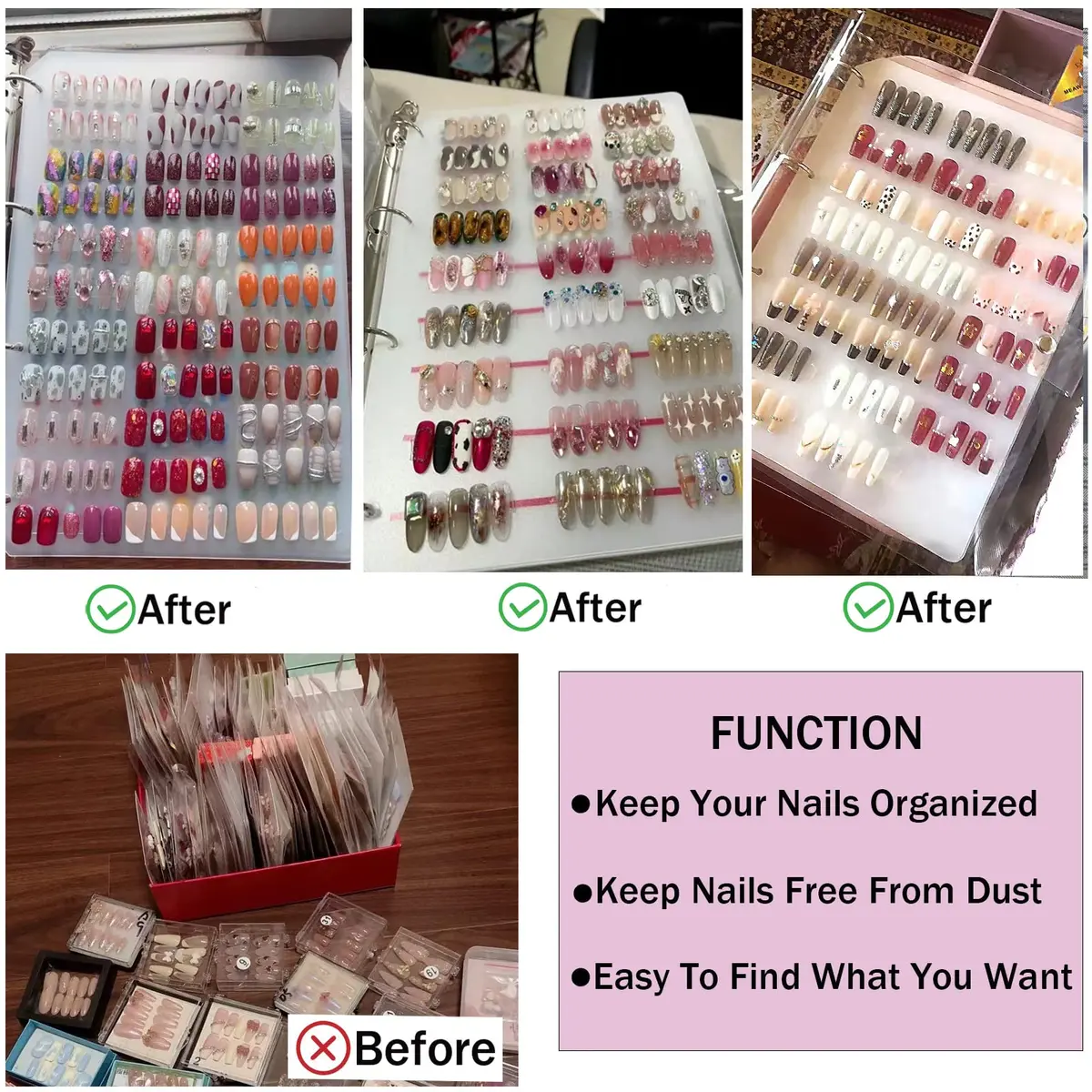 GUXACU Clear Press On Nail Organizer Book with 6 Pages & 60 Adhesive Tabs | Stores 108 Sets - view 6