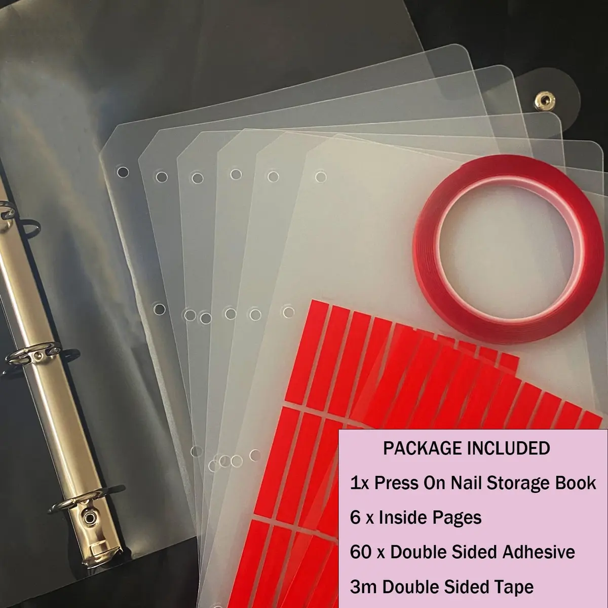 GUXACU Clear Press On Nail Organizer Book with 6 Pages & 60 Adhesive Tabs | Stores 108 Sets - view 2