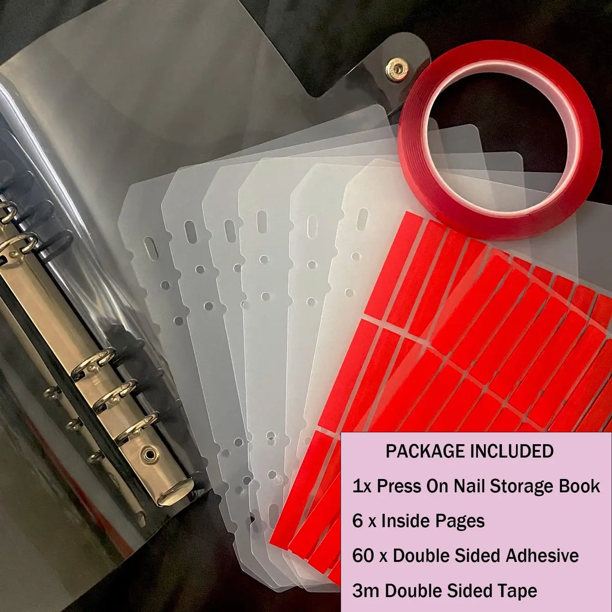 GUXACU Clear Press On Nail Organizer Book with 6 Pages & 60 Adhesive Strips | Stores 36-48 Sets - view 2