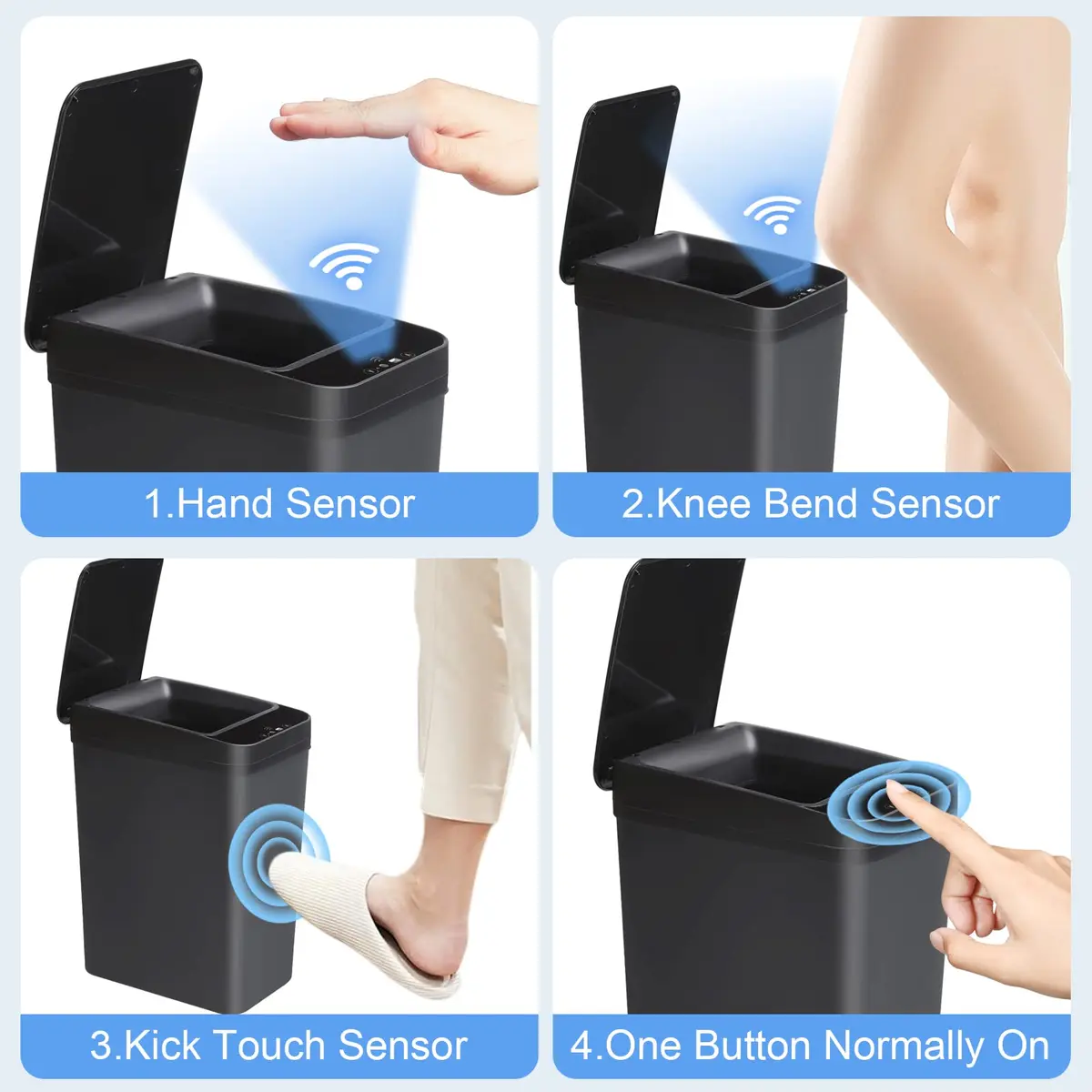 Anborry Touchless Trash Can 2.2 Gallon (8.3L) Smart Motion Sensor Small Garbage Bin with Lid, Black | Waterproof Sensor for Bathroom, Kitchen, Office - view 5