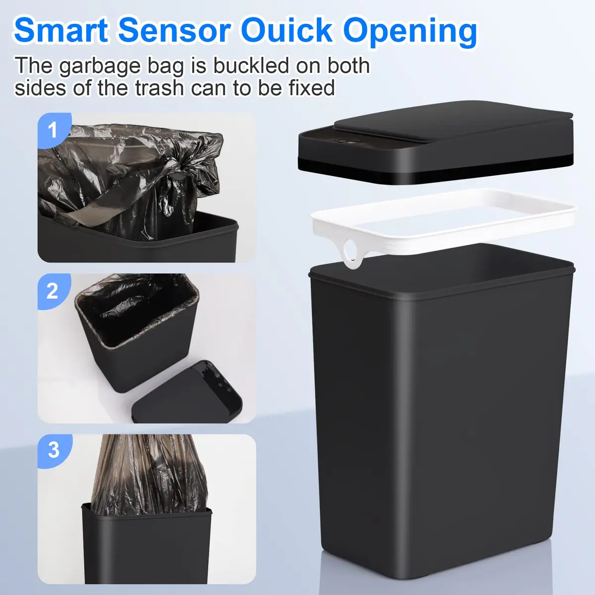 Anborry Touchless Trash Can 2.2 Gallon (8.3L) Smart Motion Sensor Small Garbage Bin with Lid, Black | Waterproof Sensor for Bathroom, Kitchen, Office - view 6