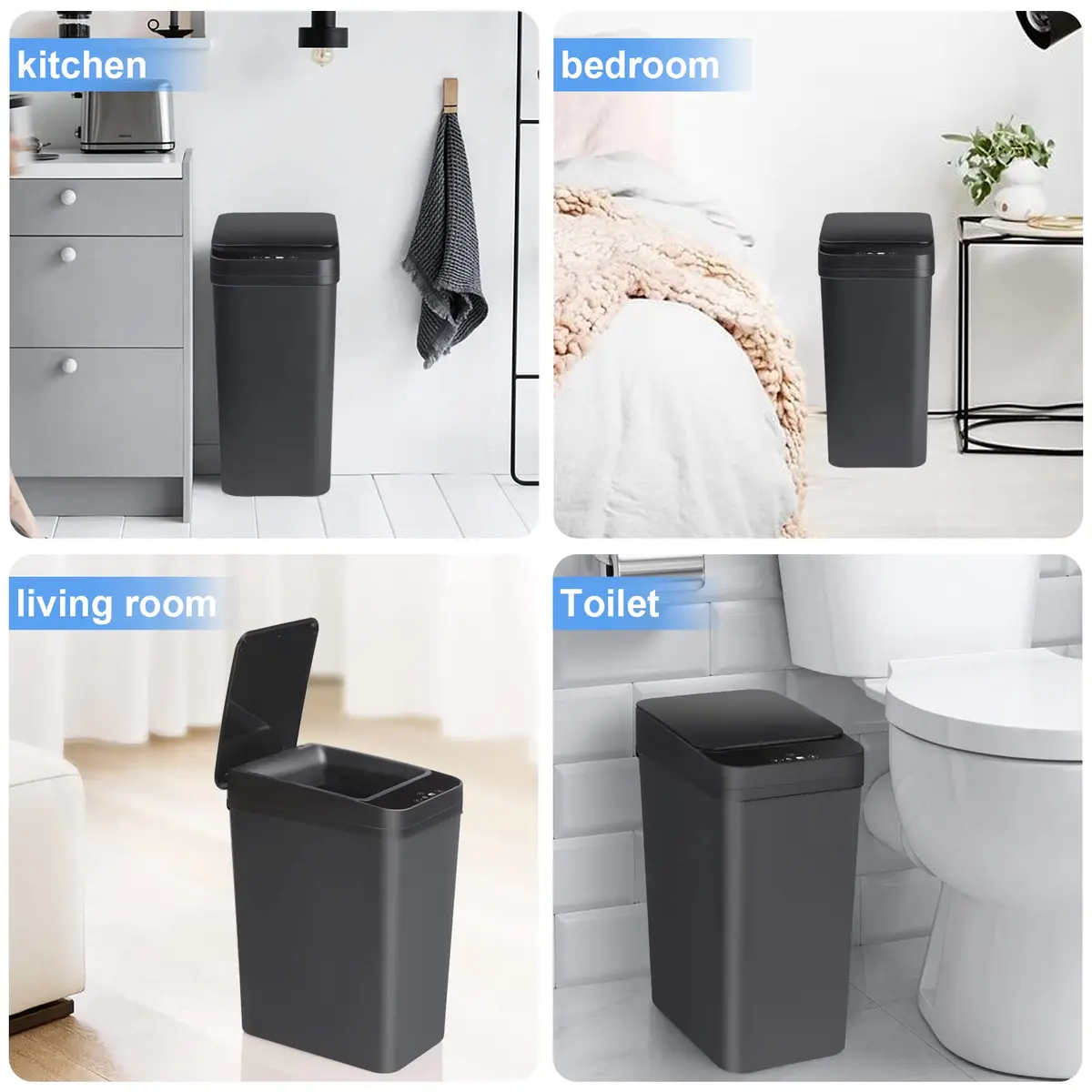 Anborry Touchless Trash Can 2.2 Gallon (8.3L) Smart Motion Sensor Small Garbage Bin with Lid, Black | Waterproof Sensor for Bathroom, Kitchen, Office - view 7