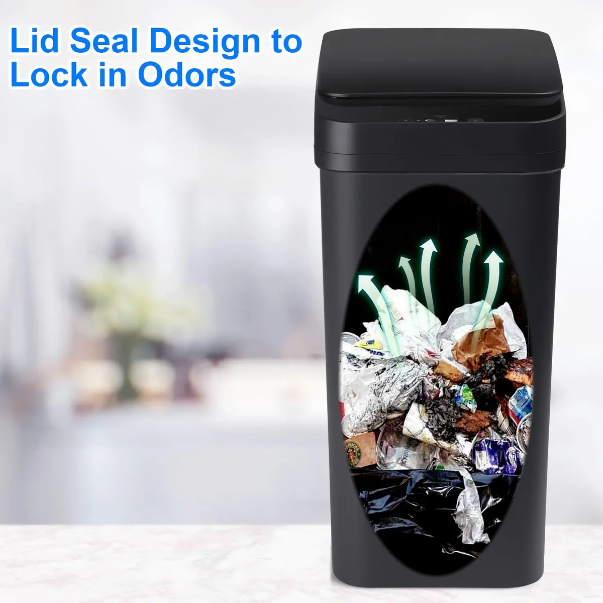 Anborry Touchless Trash Can 2.2 Gallon (8.3L) Smart Motion Sensor Small Garbage Bin with Lid, Black | Waterproof Sensor for Bathroom, Kitchen, Office - view 3