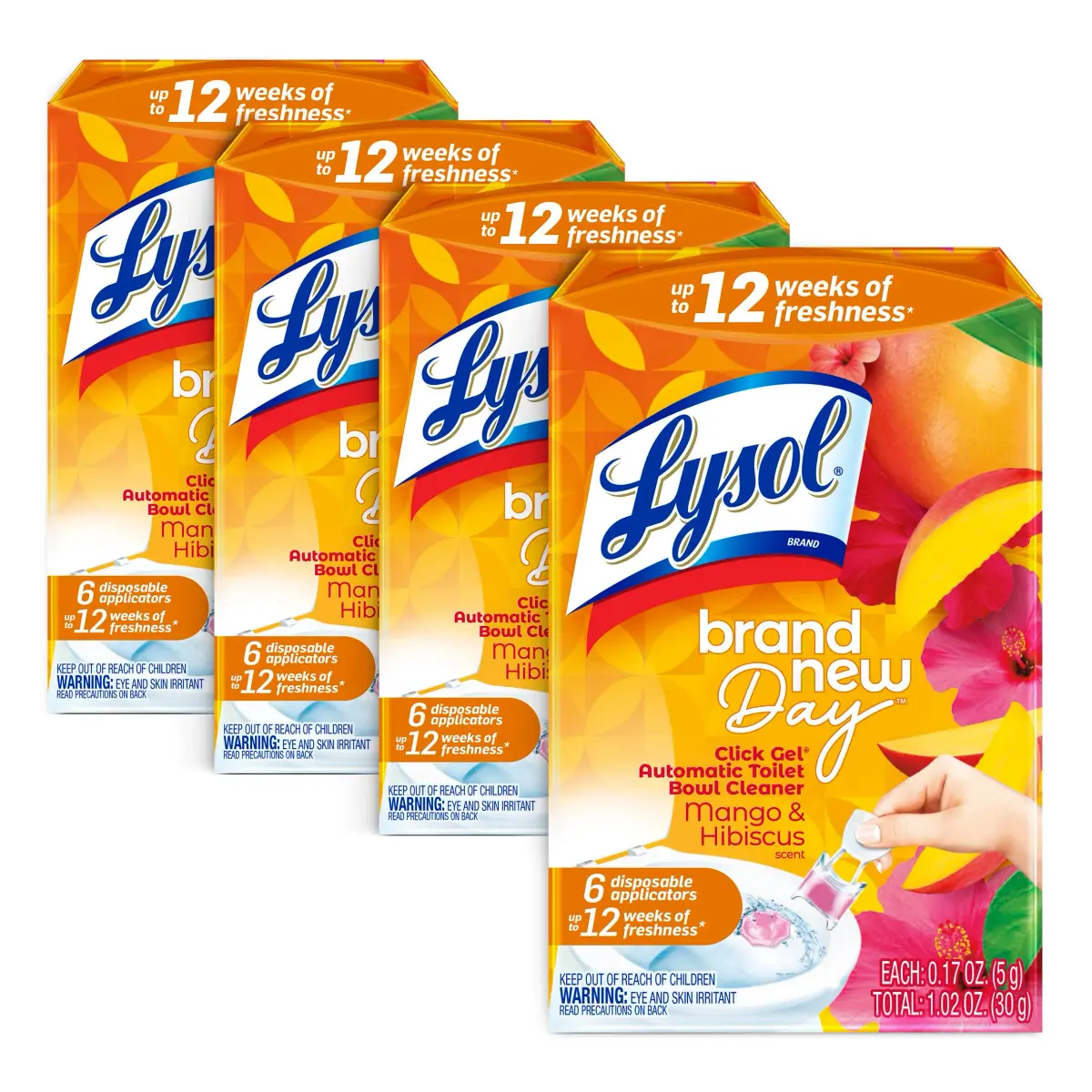 Lysol Click Gel Automatic Toilet Bowl Cleaner Mango & Hibiscus 24 Count Total | Bleach-Free Formula for Continuous Cleaning - main product image
