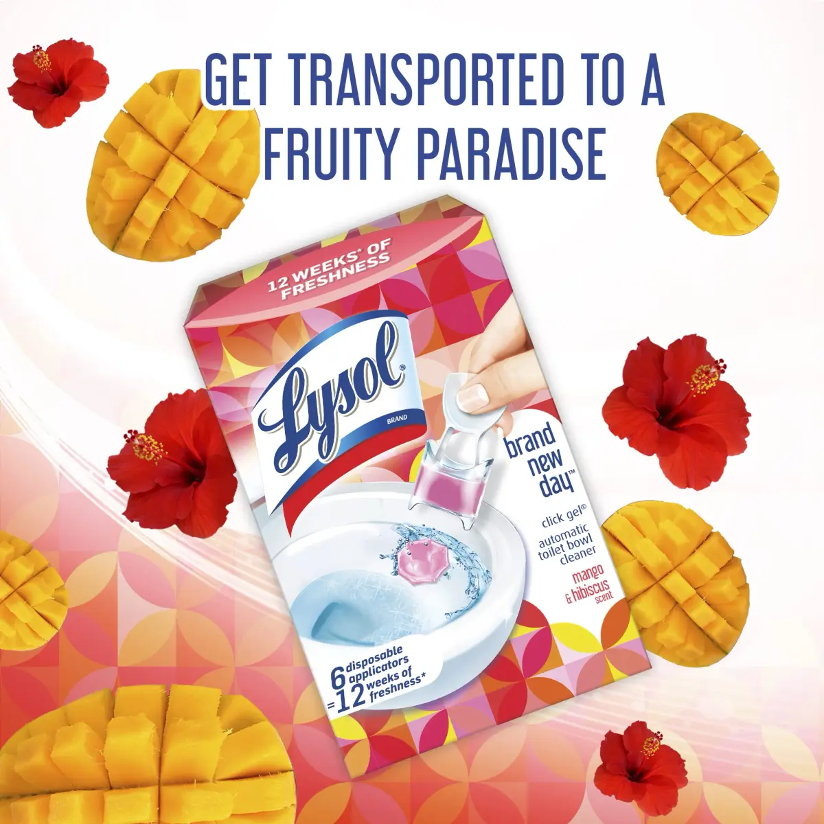 Lysol Click Gel Automatic Toilet Bowl Cleaner Mango & Hibiscus 24 Count Total | Bleach-Free Formula for Continuous Cleaning - view 2