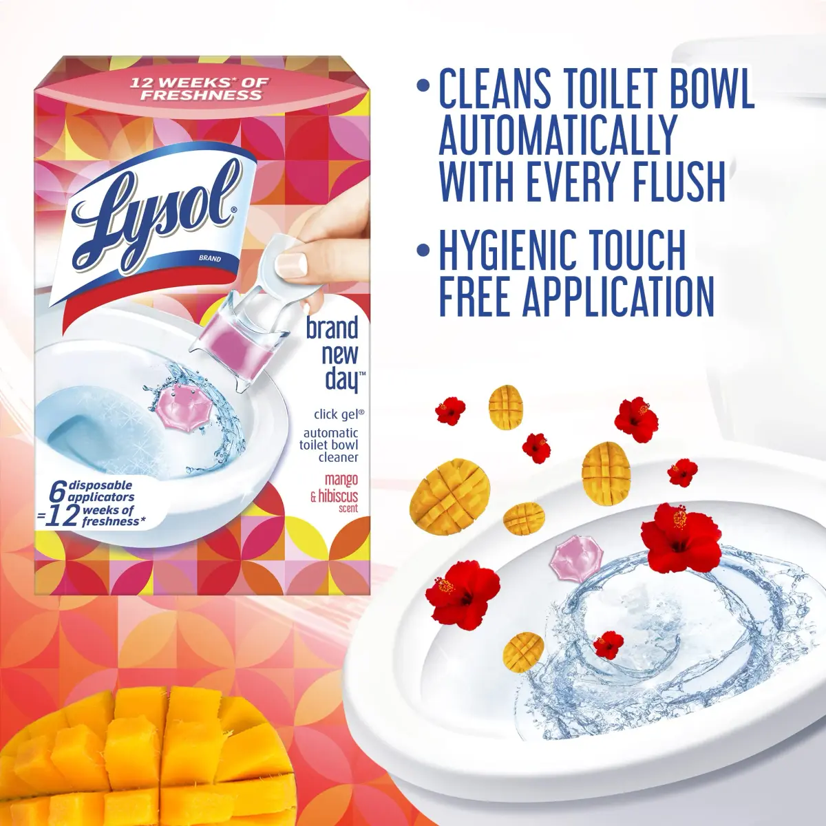 Lysol Click Gel Automatic Toilet Bowl Cleaner Mango & Hibiscus 24 Count Total | Bleach-Free Formula for Continuous Cleaning - view 3